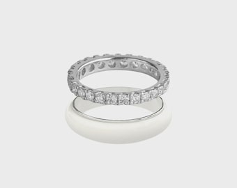 Diamond Eternity Ring Set | Colorful Enamel Stacking Rings | 935 Argentium Silver