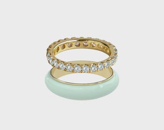 Diamond Eternity Ring Set | Colorful Enamel Stacking Rings | 925 Sterling Silver