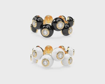 Enamel Diamond Bubble Ring | 18k Gold Vermeil Statement Band