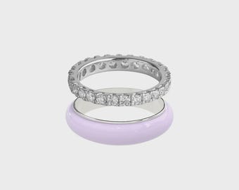 Diamond Eternity Ring Set | Colorful Enamel Stacking Rings | 935 Argentium Silver