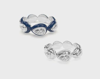Teardrop Diamond Enamel Ring | Sterling Silver Pear Bezel Set | Argentium Option | Waterproof Jewelry