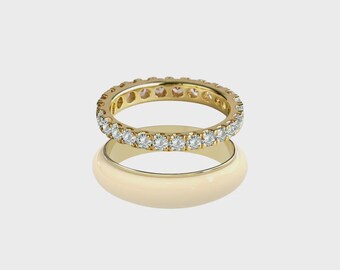 Diamond Eternity Ring Set | Colorful Enamel Stacking Rings | 925 Sterling Silver