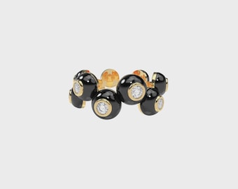 18k Gold Vermeil Diamond Bubble Ring | Black Enamel Sterling Silver Statement Jewelry | FayeStore.in