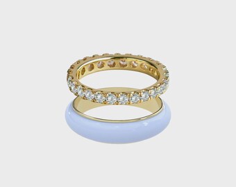Diamond Eternity Ring Set | Colorful Enamel Stacking Rings | 925 Sterling Silver