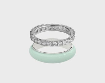 Diamond Eternity Ring Set | Colorful Enamel Stacking Rings | 935 Argentium Silver
