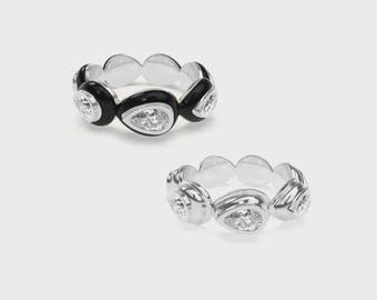 Teardrop Diamond Enamel Ring | Sterling Silver Pear Bezel Set | Argentium Option | Waterproof Jewelry