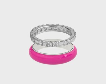 Diamond Eternity Ring Set | Colorful Enamel Stacking Rings | 935 Argentium Silver