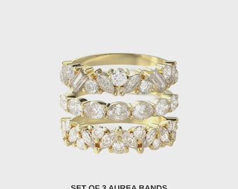 Aurea Trio Ring Stack | 18k Gold Plated Sterling Silver Moissanite Bands