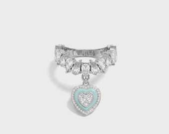 Aurea Mint Heart Charm Ring | Marquise Moissanite, 18k Gold Plated Sterling Silver Dangle Band