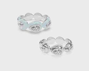 Teardrop Diamond Enamel Ring | Sterling Silver Pear Bezel Set | Argentium Option | Waterproof Jewelry