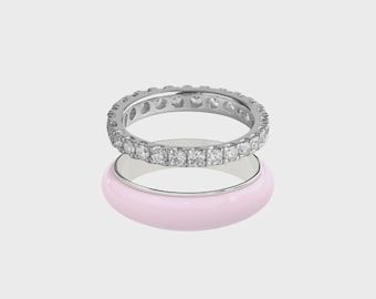 Diamond Eternity Ring Set | Colorful Enamel Stacking Rings | 935 Argentium Silver
