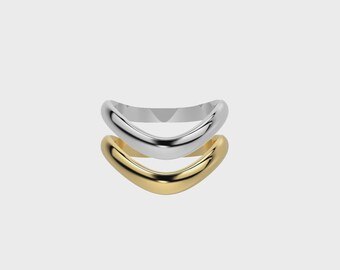 Liquid Tide Ring Set | 18k Gold Plated, Rhodium Silver | Sterling Wave Bands