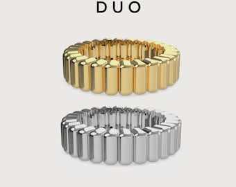 Sculptural Ribbed Duo Ring Stack | 18k Gold Plated Sterling Silver Eternity Bands