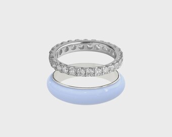 Diamond Eternity Ring Set | Colorful Enamel Stacking Rings | 935 Argentium Silver