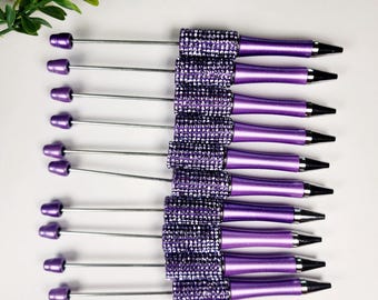 Beadable Pen Blanks for Crafting, Ballpoint DIY Supplies, 10-Piece Set, Purple
