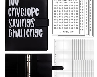 1000 Envelope Challenge Binder, Cash Stuffing Binder, Savings Tracker, Budget Planner, Black