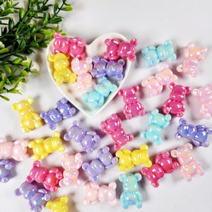 25pc Random Mixed Acrylic Bear Beads DIY Pen Beads, Kawaii Animal Beads for Crafts, Chunky Beads for Keychains, Bows, Jewelry