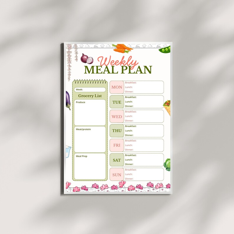 Watercolor Vegetable Weekly Meal Planner | Editable Canva PDF (grocery ...