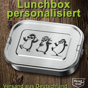 Pinguin Brotdose mit Trennfach Lunchbox Bento Box Edelstahl personalisiert Name Geschenk Einschulung Kindergarten Geburtstag Weihnachten