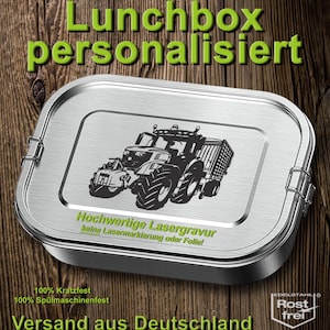 Traktor Brotdose mit Trennfach Lunchbox Bento Box Edelstahl personalisiert Name Geschenk Einschulung Kindergarten Geburtstag Weihnachten