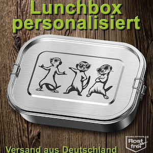Erdmännchen Brotdose mit Trennfach Lunchbox Bento Box Edelstahl personalisiert Name Geschenk Einschulung Kindergarten Geburtstag Weihnachten