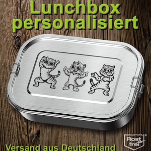 Tiger Brotdose mit Trennfach Lunchbox Bento Box Edelstahl personalisiert Name Geschenk Einschulung Kindergarten Geburtstag Weihnachten