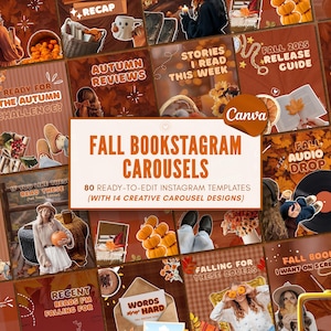 Libros de otoño en Bookstagram, plantillas de Canva para otoño, carrusel, reseñas de libros, compras, publicaciones de Instagram, resumen de lectura, lista de libros pendientes, autor independiente, bloguero social, medios de comunicación