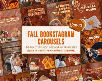 Fall Bookstagram Canva Autumn Templates Carousel Book Review Haul Instagram Post Reading Wrap Up TBR Indie Author Social Blogger Media