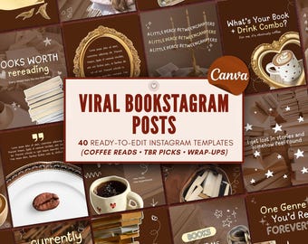 Bookstagram Canva Templates BookTok Brown Instagram Posts Cozy coffee Bookish lover Aesthetic Review TBR Reading Wrap Up Author Social Media