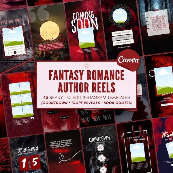 Rolki autora Szablony Canva Bookstagram BookTok Instagram Promocja premiery książki dla niezależnych autorów fantasy i mrocznego romansu Media społecznościowe