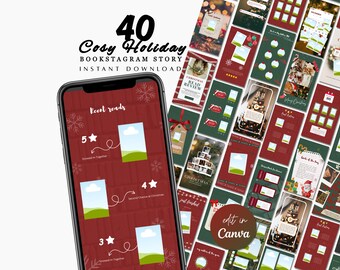 Christmas Bookstagram Story Template Canva Bookish Cozy Holiday Winter Trendy Instagram Aesthetic  Author Social Media IG Book Lover Content