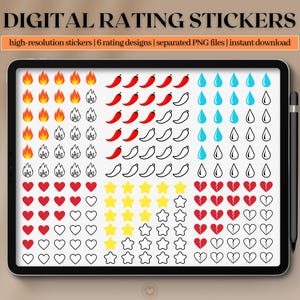 Digital Books Reading Rating Stickers - Heart Rating - Star Rating - Tear Rating - Spice Rating - Fire Rating - Book review stickers