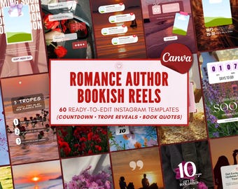 Romance indie Author Book Launch Faceless Reel Templates Canva Design Writer  Social Media IG Promo Kit Writer eAesthetic Layout Bundle