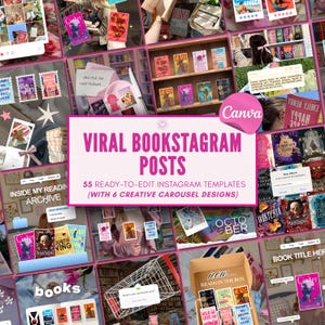 Bookstagram Canva-sjablonen Roze boekrecensie Instagram-carrousel BookTok-sjabloon Romantieklezer Boekgerelateerde berichten Auteur Sociale mediakit bundel