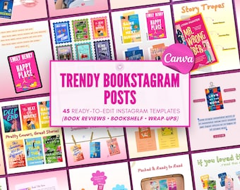 Girly Bookstagram Templates Canva Bundle Book Review TBR Reading Tracker Romance Book Lover Instagram Post Templates