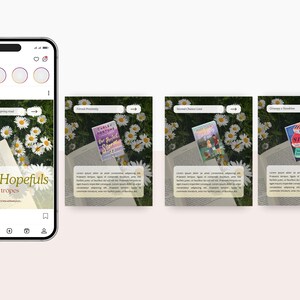 May include: Instagram post featuring a smartphone displaying a book recommendation. The post includes the text "May Hopefuls sorted by tropes" and images of books with daisy backgrounds. The books are titled "Carley Fortune", "Second Chance Love", and "How the Story Goes".