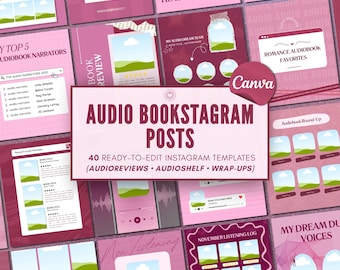 Modelli Canva per Bookstagram, Kit per i social media degli audiolibri, Modelli per recensioni di libri, Contenuti BookTok, Marketing per autori, Pacchetto Instagram per blogger di libri