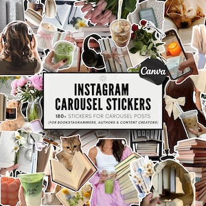 Pacote de Elementos Canva para Bookstagram, Adesivos de Carrossel Literário para Instagram, Gráficos para BookTok, Kit Estético para Criadores de Conteúdo de Mídias Sociais para Autores