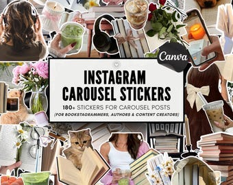Bookstagram Canva Elements Bundle Bookish Instagram Carousel Stickers BookTok Graphics Author Social Media Content Creator Aesthetic Kit