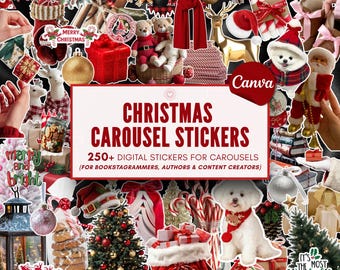 Christmas Carousel Bookstagram Stickers Canva Accessories  Winter Aesthetic Holiday Author Social Media Influencer Content Creator Tools