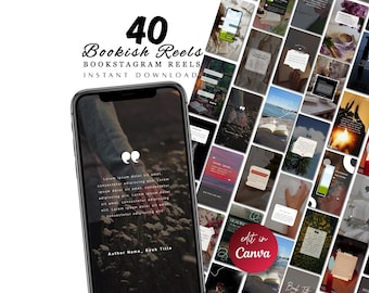 Bookstagram Reels Plantillas Canva Reels de libros estéticos Instagram TikTok Citas de recomendación de libros Amante de los libros Contenido Autor Paquete promocional
