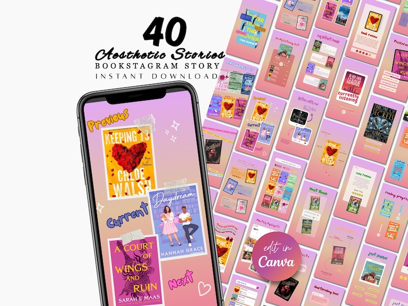 Instagram Story Template Canva Editable Author Promo Book Launch Trendy Bookstagram Creator Digital Download Aesthetic Social Kit Booktok image 1