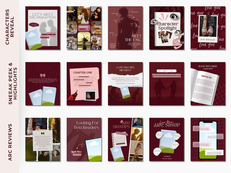 Romance author bookstagram templates indie writer bundle launch kit canva editable aesthetic instagram promo marketing digital creator image 6