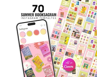 夏のブックスタグラムテンプレート、ビーチでの読書、インスタグラムカルーセル、Canvaブックレビューテンプレート、夏の読書リスト、読者投稿、BookTok著者バンドル
