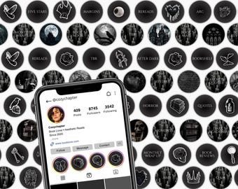 ダークアカデミアのInstagramハイライトカバー、ムーディーな文学ストーリーアイコン、ヴィンテージ美的プロフィールブランディングキット、読書好きブロガーパックのダウンロード