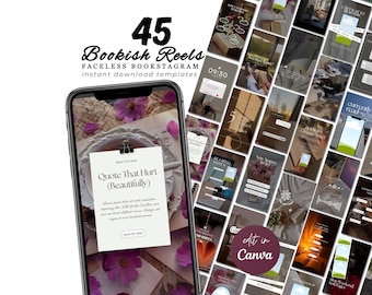 Plantillas de Canva Bookish Faceless Reels, paquete de Reels de Bookstagram, BookTok, Instagram, TikTok, reseñas de libros, paquete de contenido para redes sociales de autores.