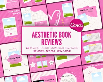 Pink Bookstagram Canva Templates Book Review Instagram Posts Romance BookTok Social Media Kit for Readers Authors and Bloggers