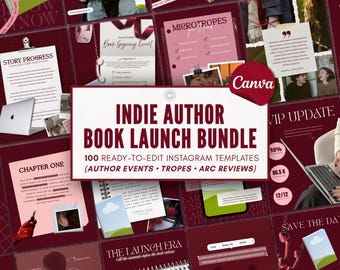 Romance author bookstagram templates indie writer bundle launch kit canva editable aesthetic instagram promo marketing digital creator