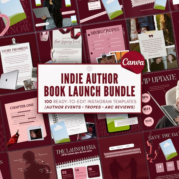 Bookstagram-Vorlagen für Liebesromanautoren, Indie-Autoren-Bundle, Launch-Kit, bearbeitbare Canva-Vorlagen, ästhetische Instagram-Promo, Marketing, digitaler Creator