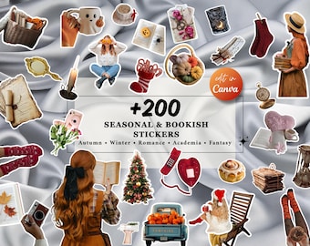 200+ Mysiga höstestetiska Canva-klistermärken | Viral Carousel Bookstagram | Digitala höstklistermärken för Instagram, TikTok, innehåll i sociala medier